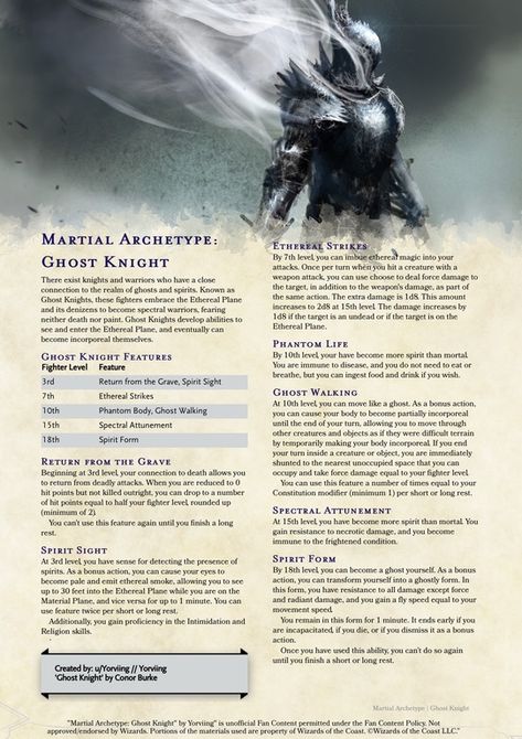 Dnd Hombrew Classes, Dnd 5e Homebrew Fighter Subclasses, Fighter Subclass 5e, Homebrew Classes 5e, Dnd Homebrew Classes 5e, Martial Archetype, Dnd Archetypes, D D Homebrew Classes, Ghost Knight