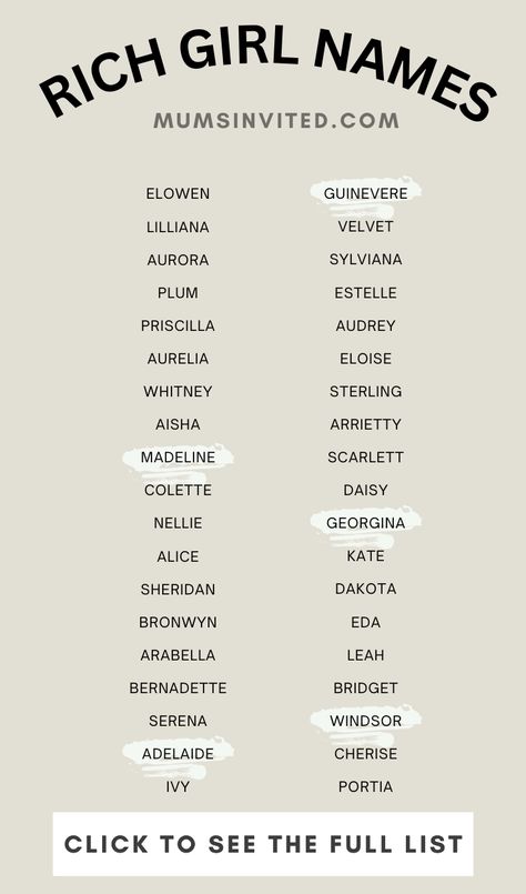 Looking for a preppy girl name that sounds posh and fancy? I've compiled a list of rich girl names and old money names that are perfect for your pampered little princess. From the classic and elegant to the unique and quirky, these names are sure to set your little one apart from the rest. Whether you want a name that reflects your family's old money status or looking to add to your best character names list, these elegant names are sure to give you some inspiration. Old Money Names, Rich Girl Names, Color Names Baby, Money Status, Posh Names, List Of Girls Names, Middle Names For Girls, Elegant Names