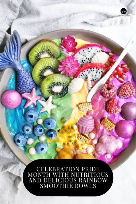 In the celebration of Pride Month, we have rounded up a list of easy rainbow smoothie bowl recipes that you can make at home. #pridemonth #rainbow #rainbowfood #smoothiebowls #rainbowsmoothiebowls #aestheticfood Mermaid Bowl, Superfood Bowl, Açaí Bowls, Acai Bowls, Kawaii Cooking, Close Family, Homemade Peanut Butter, Smoothie Bowl Recipe, Summer Snacks