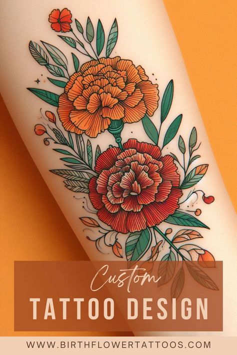 Carnation Flower Tattoo: Elegant Birth Flower Design for January Poinsettia Tattoo, Clam Tattoo, Columbine Flower Tattoo, Birthday Flower Tattoo, January Birth Flower Tattoo, June Birth Flower Tattoo, August Birth Flower Tattoo, October Birth Flower Tattoo, Carnation Flower Tattoo