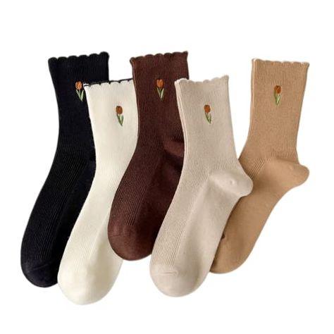 Embroidered Socks, Color Socks, Korean Socks, Ruffled Socks, Women Crew Socks, Warm Socks, Women Socks, Cute Socks, Calf Socks