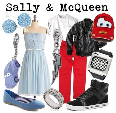 Outfits inspired by Sally and Lightning McQueen from Disney Pixar’s Cars! Sally From Cars Costume, Sally And Lightning Mcqueen, Sally From Cars, Cars Costume, Cars Halloween Costume, Lightning Mcqueen Costume, Mcqueen Outfit, Joy Costume, Tire Ring