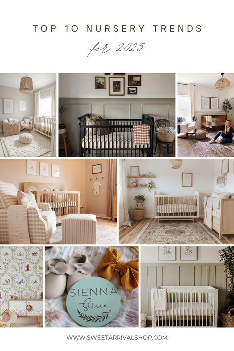 cozy nursery photos for 2025 nursery trends neutrals minimal wall patterns vintage unique light fixtures sustainable nature earthy tones 2025 Nursery Trends, 2025 Decor Trends, Pottery Barn Nursery, Calm Color Palette, Baby Boy Nursery Themes, Nursery Trends, Personalized Gift Ideas, Nursery Style, Stylish Nursery