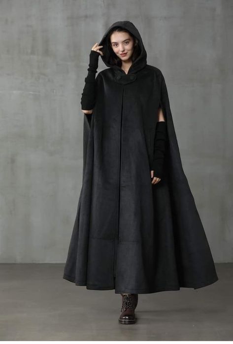 Grim Reaper Inspired Outfits, Black Cape With Hood, Medieval Medicine, Disney Inspired Nursery, Cloak Outfit, Cape With Hood, Beast Costume, Black Cloak, Gothic Shirts