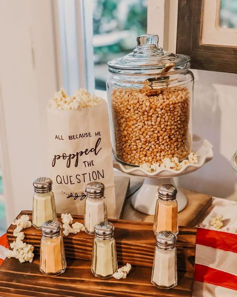 Popcorn Late Night Snack Wedding, Popcorn Station Wedding, Wedding Late Night Snack Ideas, He Popped The Question Popcorn, Wedding Late Night Snacks, Bachelorette Slumber Parties, Wedding Popcorn Bar, Popcorn Station, He Popped The Question