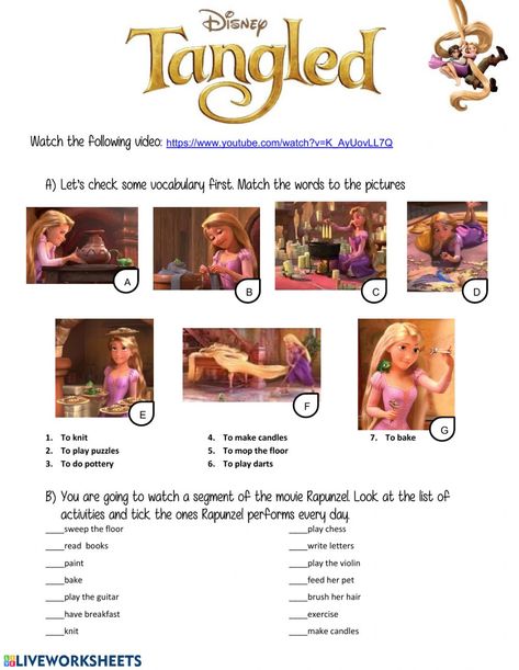 Tangled Activities For Kids, Present Simple Speaking Activities, Present Simple For Kids, Do Does, Disney Worksheets, Present Simple Exercises, Simple Present Worksheet, Present Simple Worksheet, Free English Courses