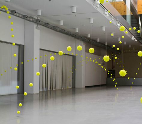 Ball Installation, Store Display Design, Cause Effect, Tennis Art, Bouncing Ball, Tennis Party, Window Display Design, Cause And Effect, Tennis Balls