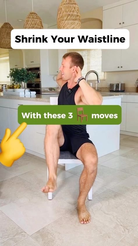 How to shrink your waistline and tighten your core with a chair! Do these 3 moves…#seniorfitness #seniortrainer #coreexercises #fitnesstips… | Instagram Exercise In A Chair, Chair Sit Ups Exercise, Chair Stomach Exercises, Seated Chair Exercises, Chair Crunches Ab Workouts, Chair Abdominal Exercises, Easy Sit Ups, Exercise With Chair, Ab Chair Workout