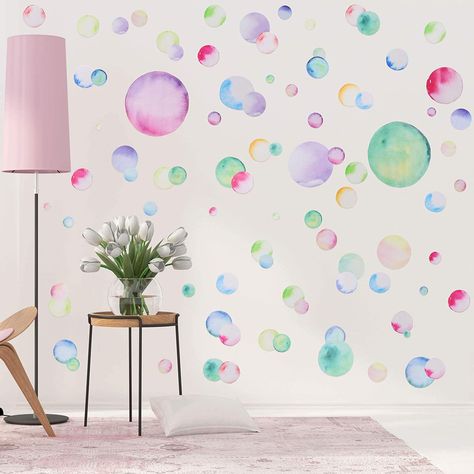 Girls Bedroom Lighting, Girls Wall Stickers, Stickers Colorful, Girl Bathrooms, Polka Dot Wall Decals, Rainbow Polka Dots, Bubble Wall, Polka Dot Walls, Girl Bedroom Walls