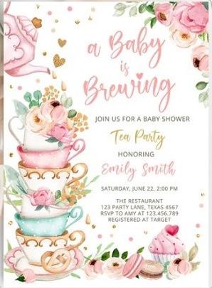 Baby Shower Tea Party Ideas- Baby is Brewing – Baby Shower Ideas 4U Tea Party Baby Shower Invitations, Tea Bridal Shower Invitations, Baby Tea, Bridal Brunch Invitations, Baby Shower Tea, Tea Party Invitations, Floral Baby Shower Invitations, Tea Party Bridal Shower, Bridal Shower Tea