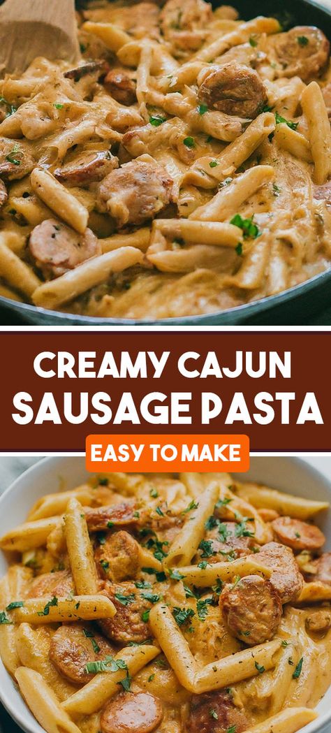 Discover the irresistible flavor of Creamy Cajun Sausage Pasta! Featuring smoked sausage, Rotini pasta, and a rich Cajun-infused sauce, this dish is a delicious combination of savory and spicy. Perfect for busy nights or casual dinners, it's a must-try recipe! Cajun Sausage Pasta Easy, Homemade Kielbasa, Kielbasa Sausage Recipes, Smoked Sausage Recipes Pasta, Cajun Sausage Pasta, Creamy Sausage Pasta, Smoked Sausage Pasta, Cajun Sausage, Smoked Sausage Recipes