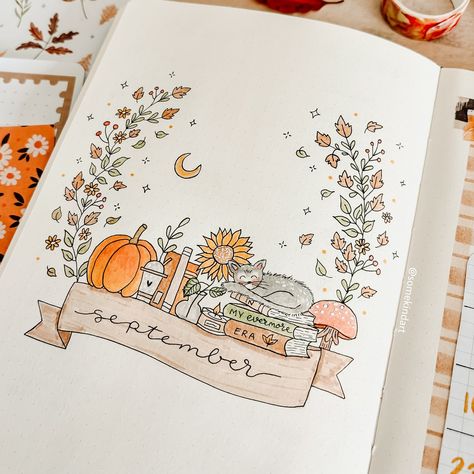 hey September 🧡 and happy Gilmore Girls, Evermore or cozy season I‘m so happy how my cover page turned out and I had so much fun to doodle all these cozy autumn & bookworm things 🌻🐈‍⬛✨📚 🍂 I added some dreamy details with matching earth tones, yellow and orange 😍 I love to slowly switch my journal and daily life into autumn mood and I’m glad the cozy season is back! Can’t wait to celebrate late summer and early autumn days. What’s your theme this month? 🤍🤍 Happy cozy Sunday 🌙 . . . #bujosept... Cozy Bullet Journal Theme, Journal Month Page, November Doodles, Autumn Bullet Journal, October Bujo, Autumn Journal, Bookworm Things, Bujo Cover, Autumn Doodles