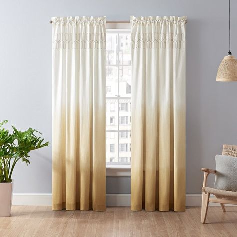 Create a bold look with this curtain panel by Vue Signature. Ombre Embroidery, Lavender Curtains, Indigo Curtains, Ombre Curtains, Curtain For Living Room, Pocket Window, Geometric Top, Cotton Curtains, Drapery Panels