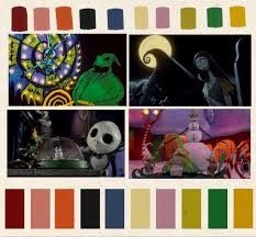 Nightmare Before Christmas Pallet, Tim Burton Color Scheme, Tim Burton Colour Palette, Tim Burton Moodboard, Tim Burton Color Palette, Nightmare Before Christmas Color Palette, Movie Color Palette Colour Schemes, Beetlejuice Color Palette, Movies Color Palette