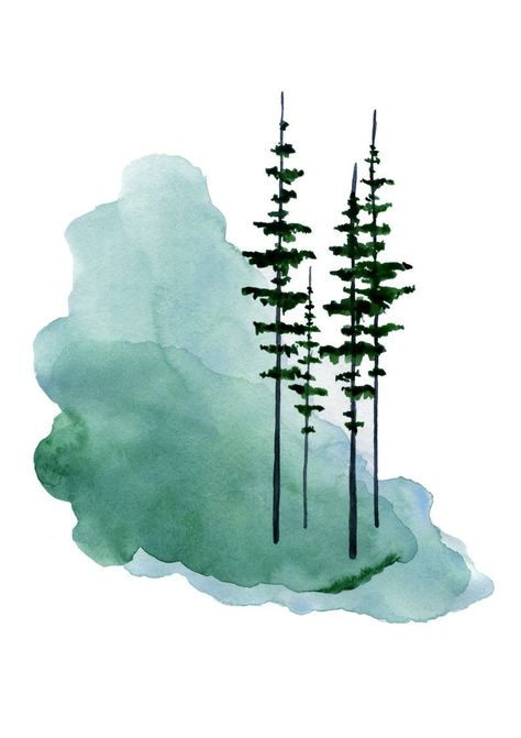 Trees Watercolor Painting, Trees Watercolor, Pine Tree Forest, Tree Watercolor Painting, Watercolor Paintings For Beginners, Diy Watercolor Painting, Loose Watercolor, Watercolor Paintings Easy, Misty Forest