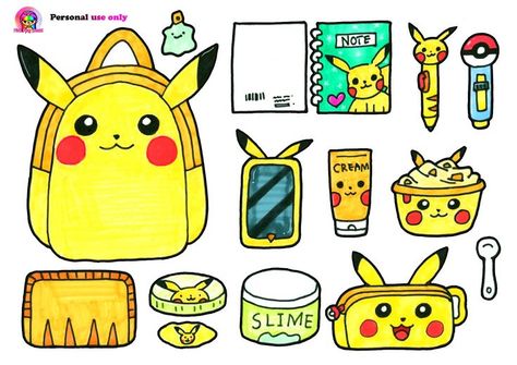 Pink Ping World Printables, Pink Ping World Paper Doll, Pikachu Craft, Preschool Construction Paper Crafts, Paper School Bag, Pikachu Backpack, Paper Backpack, Fete Emo, Paper Doll Printable Templates