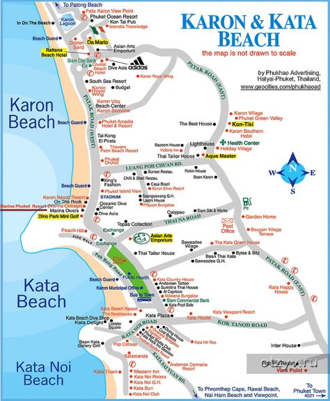 Map of Karon and Kata beaches Phuket map Kata Beach Phuket, Thailand Map, Karon Beach, Thailand Itinerary, Phuket Hotels, Ocean Resort, Patong Beach, Sea Resort, Thailand Hotel