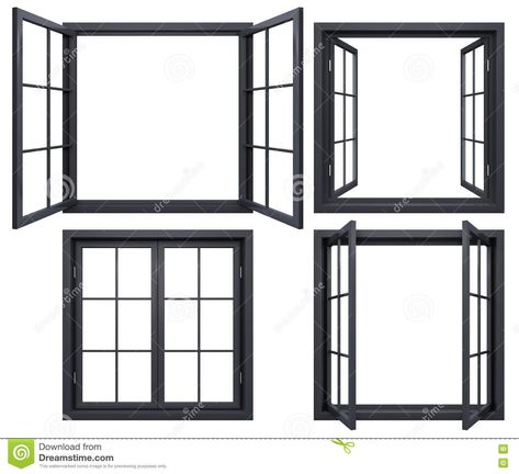 Collection of black window frames isolated on white Sliding Window Design, Window Frame Decor, Window Frame Picture, Black Window Frames, House Window Design, House Interior Design Styles, Double Glass Doors, Black Window, Steel Windows