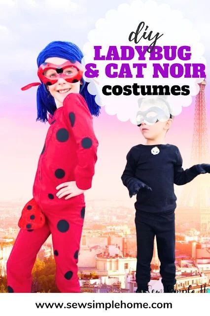 Make them super this Halloween with these diy lady bug and cat noir costumes. Diy Miraculous Ladybug Costume, Lady Buggy And Cat Noir Costume, Cat Noir Costume Diy, Black Cat Kids Costume, Halloween Costumes Ladybug, Cat Noir Costume, Miraculous Cat Noir, Fall Sewing, Diy Toddler