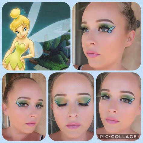 Green Yellow Eyeshadow, Tinker Bell Makeup, Tinkerbell Makeup, Easy Halloween Makeup, Yellow Eyeshadow, Makeup Easy, School Week, Halloween Makeup Easy, Blue Wings