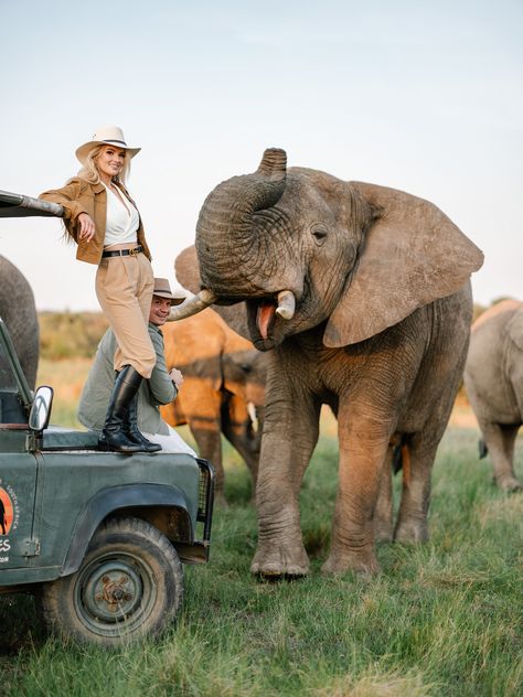 ELEPHANT SAFARI ENGAGEMENT | CHARLOTTE & STEPH — Rensche Mari Safari Photo Ideas, Safari Photoshoot, Safari Pictures, Safari Photography, Elephant Safari, Safari Outfits, Africa Trip, Safari Chic, Kenya Safari