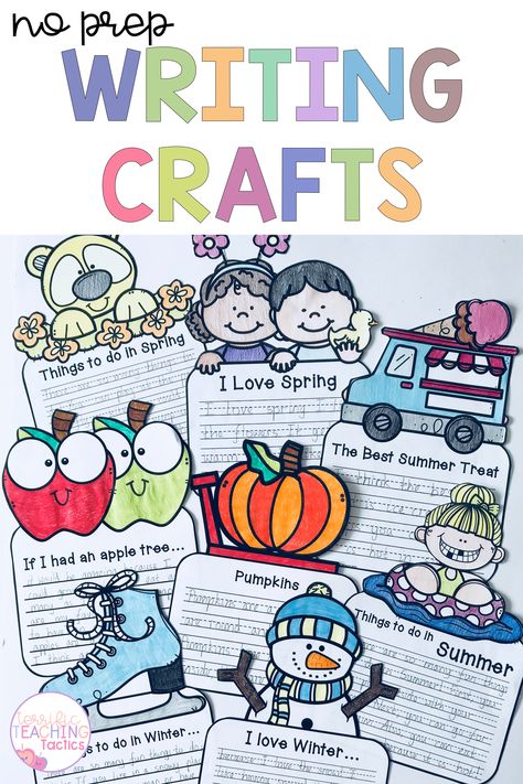 Check out these no prep writing crafts. This blog post talks about these fun and engaging writing prompts, which are ideal for Kindergarten, 1st grade and 2nd grade students. These craftivities are great for writing lessons, writing centers, or writer's workshop. They are seasonal and fun for kinder, first grade and second grade (spring, summer, fall, and winter). There are digital options too. Each craftivity is perfect for bulletin boards, as well as arts and crafts and literacy lessons too! Writing Ideas 1st Grade, Literacy Activities 2nd Grade, Language Arts For 2nd Grade, Fall Writing Craft 2nd Grade, September Craftivity First Grade, 2nd Grade Language Arts Activities, Art Writing Prompts, Fun Writing Activities For 1st Grade, Language Arts 1st Grade