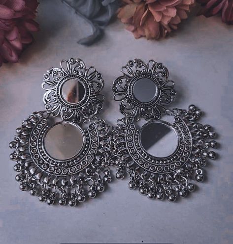 Silver Jewelry Aesthetic Indian, Beautiful Earrings Indian, Indian Jhumka Aesthetic, Earrings Aesthetic Indian, Fancy Earrings Classy, Stylish Earrings Unique, Fancy Earrings Fashion, Indian Earrings Aesthetic, Oxide Earrings