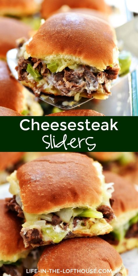 Cheesesteak Sliders are filled with warm pieces of steak, gooey cheese, peppers and onion. Life-in-the-Lofthouse.com Cheese Steak Sliders, Philly Cheesesteak Sliders Recipe, Steak Sliders, Philly Cheesesteak Sliders, Best Philly Cheesesteak, Blueberry Cream Cheese Muffins, Easy Slider Recipes, Cheesesteak Sliders, Philly Cheese Steak Sliders