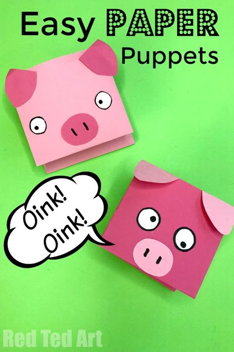 Pig Crafts For Preschoolers, 3 Little Pigs Craft, Pig Crafts For Kids, Pig Puppet, Pig Crafts, Puppets For Kids, Chinese New Year Crafts, Paper Puppets, Puppet Crafts