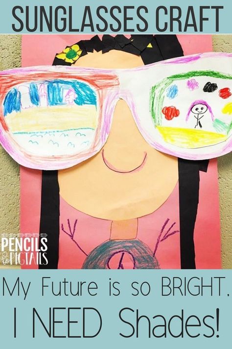 Pair this adorable sunglasses craft perfect for preschool, kindergarten, or first grade students with the writing prompt "My future is so bright, I need shades!" This adorable activity also makes the cutest back to school or end of the year hallway display for your students! #summercraft #kindergarten #preschool #firstgrade #backtoschool My Future Is So Bright, Sunglasses Craft, Juice Crafts, First Grade Crafts, Preschool Room, First Grade Art, School Art Activities, Kindergarten Art Projects, Back To School Art