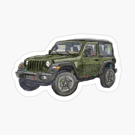 Jeep Wrangler Off Road SUV Watercolor Sticker by JYillustrations Off Road Suv, Car Watercolor, 4x4 Car, Jeep Stickers, Green Jeep, Suv 4x4, Watercolor Stickers, Jeep Cars, Cool Stickers