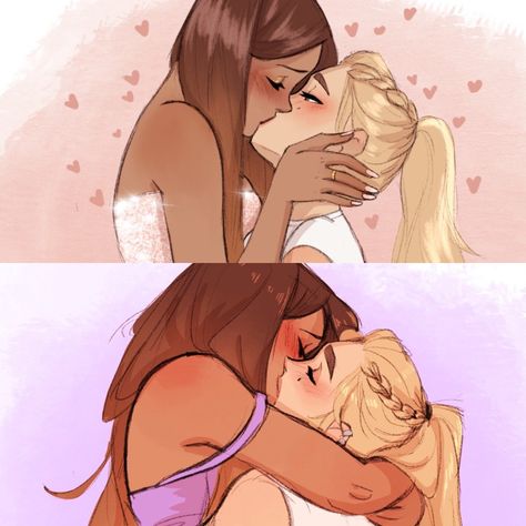 Wlw Kiss Art, Wlw Kiss, Pretty Characters, Wlw Art, Kiss Art, Lgbtq Funny, Lesbian Art, Girlfriend Goals, Lgbt Art