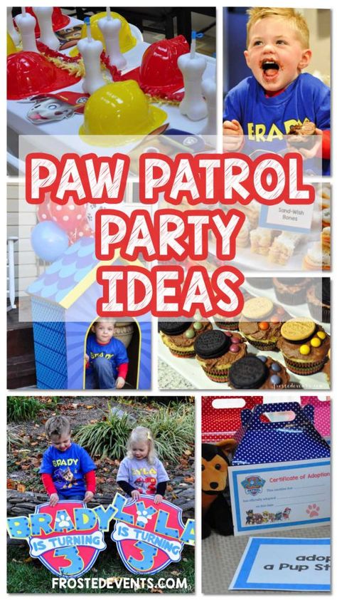 Paw Patrol Party Ideas- Paw Patrol Birthday Inspiration Decorations, Cupcakes, Favors, Activities via frostedevents - Kids Party Ideas Paw Patrol Birthday Games, Paw Patrol Party Ideas Decoration Boys, Paw Patrol Food Ideas, Paw Patrol 3rd Birthday Party For Boy, Paw Patrol Party Food, Paw Patrol Party Games, Paw Patrol Party Ideas, Paw Patrol Party Invitations, Paw Patrol Games