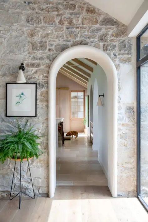 At home with Geri and her family Neutral Kitchen Inspiration, Homes In Ireland, Irish Interiors, Arch Doorway, Neutral Kitchen, Cottage Renovation, Old Cottage, Countryside House, Kitchen Inspiration Design