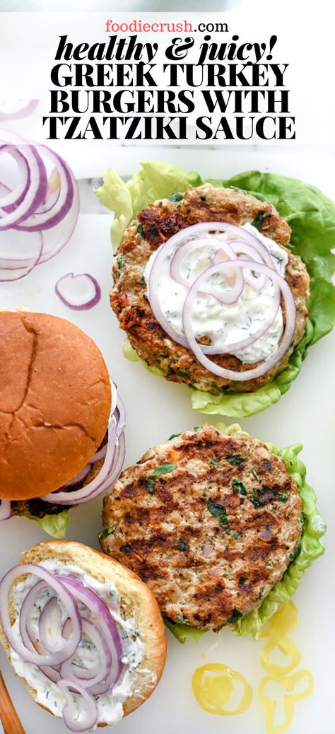 Burgers Healthy, Ground Turkey Burgers, Greek Burger, Zucchini Burger, Greek Turkey, Greek Turkey Burgers, Grilled Turkey Burgers, Juicy Turkey, Healthy Burger