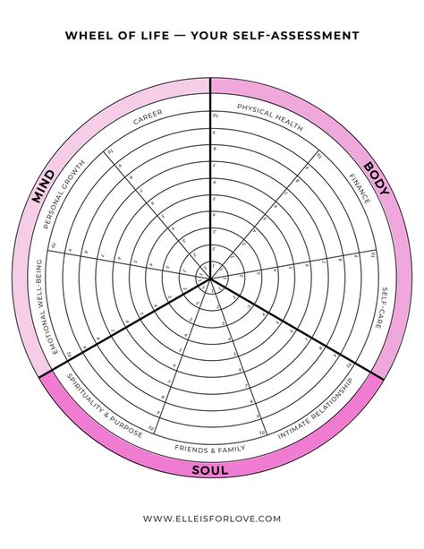 Sections Of Life, Tarot Journaling, Social Work Interventions, Level 10 Life, Bullet Journal Templates, Bullet Journal Template, Pink Wheels, Yoga Teaching, Counseling Worksheets