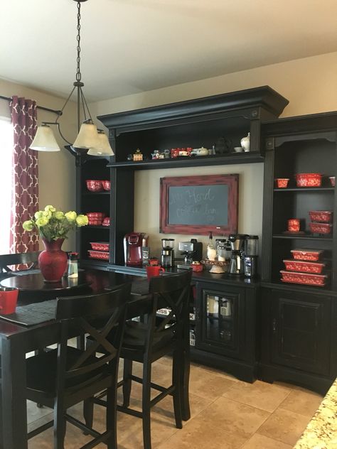 Entertainment Center To Coffee Bar, Entertainment Center Redo Ideas, Entertainment Center Ideas Repurposed, Coffee Bar Entertainment Center, Entertainment Center To Bar, Repurpose Entertainment Center Ideas, Entertainment Center Into Coffee Bar, Entertainment Center Bar Ideas, Upcycle Entertainment Center