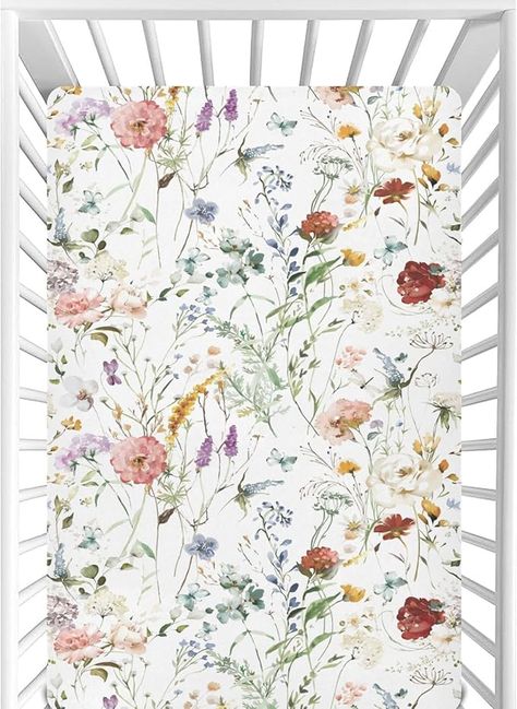 Amazon.com: CaTaKu Wildflower Boho Mini Crib Sheets for Girls Boys Baby Mattress Sheets Fitted, Soft Toddler Nursery Bed Sheets Neutral 28"x 52" : Baby Wildflower Nursery Theme Bohemian, Baby Girl Nursery Wildflower, Baby Girl Wildflower Nursery, Wildflower Nursery Theme, Butterfly Baby Room, Boho Girls Room, Wildflower Nursery, Nursery Bed, Toddler Nursery