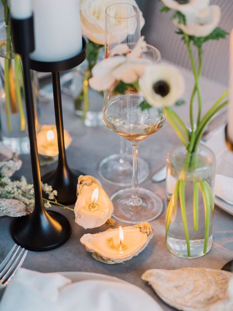 Oyster Wedding, Oyster Candle, Chic Color Palette, Seafood Tower, Tropical Wedding Inspiration, The World Is Your Oyster, World Is Your Oyster, Pearl Party, Lowcountry Wedding