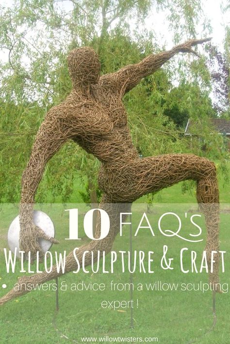 willow sculpture 10 FAQ's Garden Art Installation, Twig Sculpture, Willow Statues, Weaving Sculpture, Vine Sculpture, Willow Sculptures, Willow Sculpture, Willow Art, Driftwood Art Sculpture