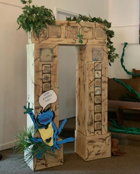 Treasured by God VBS-Ancient ruins from cardbord boxes Ancient Egypt Decorations Diy, Great Jungle Journey Vbs Decorations, Jungle Adventure Vbs, Jungle Journey Vbs 2024 Stage, Sunday School Room Decor, Egyptian Decorations, Answers Vbs Jungle Journey, Egypt Vbs, Jungle Temple