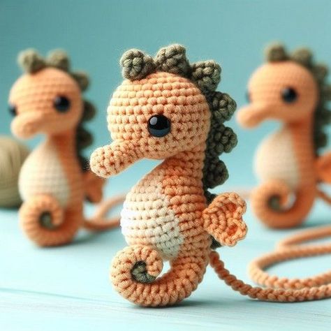 Crochet Tiny Seahorse Amigurumi Idea And Patterns #minicrochetanimals #cutecrochetpatterns #crochetanimals #amigurumianimals #amigurumidoll Crochet Seahorse, Crochet Ocean Animals, Mini Crochet Animals, Crochet Tiny, Needlework Ideas, Keychain Patterns, Pocket Pals, Crochet Project Free, Crochet Pocket