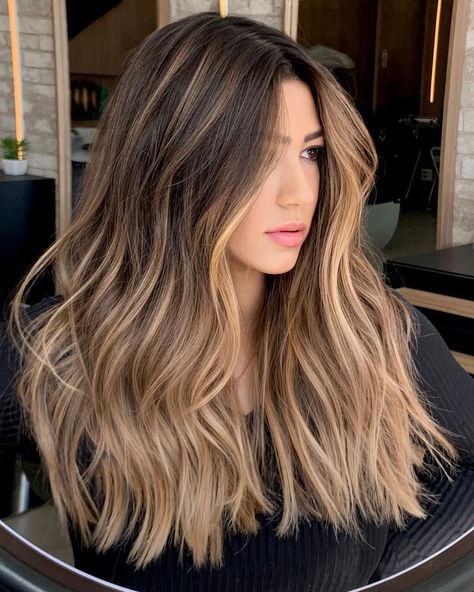 Brunette To Honey Blonde Balayage, Dark Brown To Cool Blonde Balayage, Highlighted Dark Blonde Hair, Blonde Balayage With Brown Hair, Beliage Hair Brown To Blonde, Blond Balayage On Dark Brown Hair, Dark Blonde Highlights On Dark Hair, Natural Blonde Balayage On Brown Hair, Balayage Dark Brown To Blonde