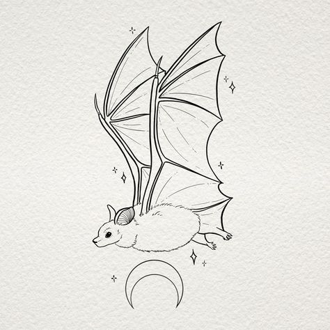 Cute bat surrounded by moon and stars line art for tattoo inspiration Line Work Bat Tattoo, How To Draw A Bat, Bat Reference, Chest Tattoo Designs Female, Dragon Draw, Bat Sketch, Bat Outline, Draw A Bat, Bat Drawing