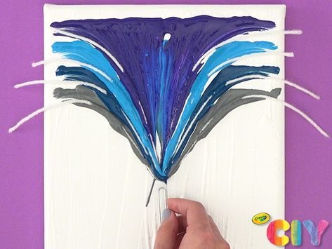 Pull String Canvas Painting DIY | Crafts | Crayola.com | Crayola CIY, DIY Crafts for Kids and Adults | crayola.com String Painting, Class Crafts, Paint Diy Crafts, String Art Tutorials, Art Projects For Adults, Abstract Painting Techniques, Resin Art Painting, Easy Canvas, Easy Canvas Painting