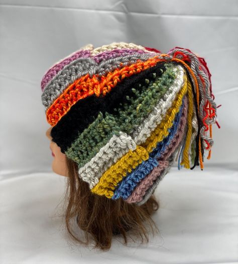 Thick and Chunky Crochet Hat, Tassel Beanie Hat, OOAK (One of a Kind!) Remnant,Scrappy, Hobo, Boho Winter Hat Hat With Tassels, Chunky Crochet Hat, Bonnet Au Crochet, Beanie Outfit, Boho Winter, Crochet Cozy, Bonnet Crochet, Cozy Hat, Winter Boho