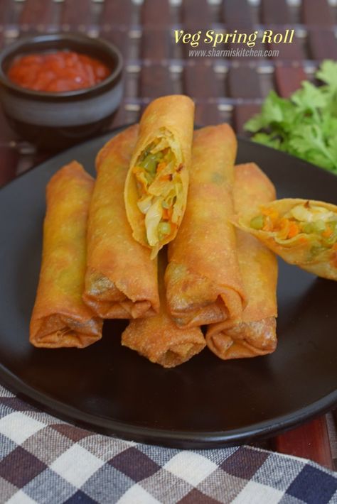 Veg Spring Roll Recipe | Vegetarian Spring Roll Manchurian Dry, Veg Spring Rolls, Spring Roll Pastry, Vegetarian Spring Rolls, Chinese Appetizers, Gobi Manchurian, Veggie Spring Rolls, Cooking Chinese Food, Chicken Spring Rolls