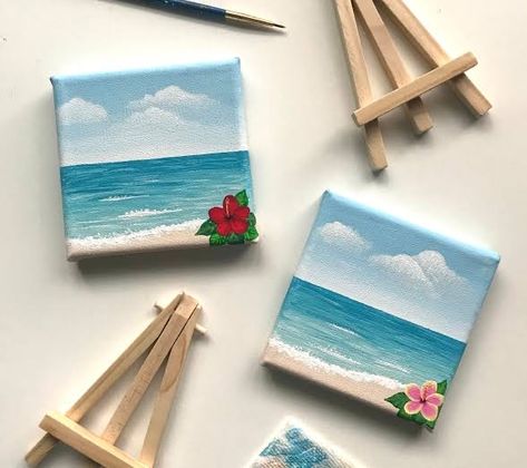 Decor Gift Ideas, Small Canvas Paintings, Cute Canvas Paintings, Easy Canvas Art, Summer Painting, Canvas Painting Designs, Cute Paintings, Small Canvas Art, Beach Scene