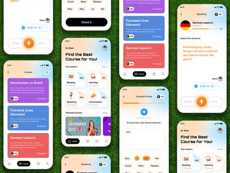 Language Learning App Ui Design, Learning App Ui Design, English App, Language App, App Wireframe, Language Learning App, Language Learning Apps, App Inspiration, Ux Inspiration