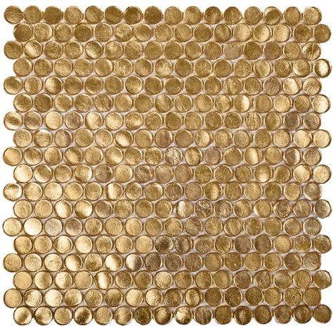 Apollo Tile Mosaic 12'' x 12'' Glass Penny Round Floor Use Tile | Wayfair Penny Round Mosaic, Gold Mosaic, Penny Tile, Penny Round, Glass Subway Tile, Glass Installation, Mosaic Wall Tiles, Glass Mosaic Tiles, Wall And Floor Tiles